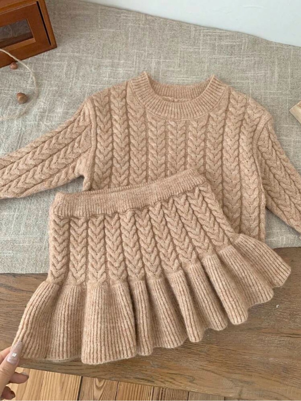 🍂 New! Cable-Knit Baby Girl Sweater & Skirt 2-Piece Set 12-18M